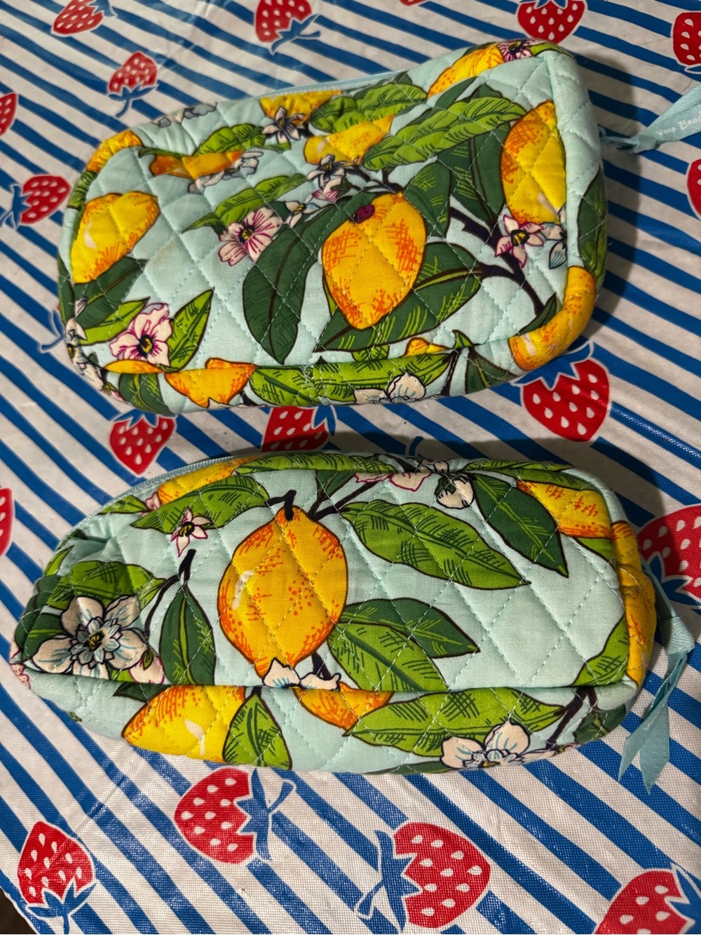 Vera Bradley Lemon Floral Quilted Wristlet Pouches - Yellow & Light Blue